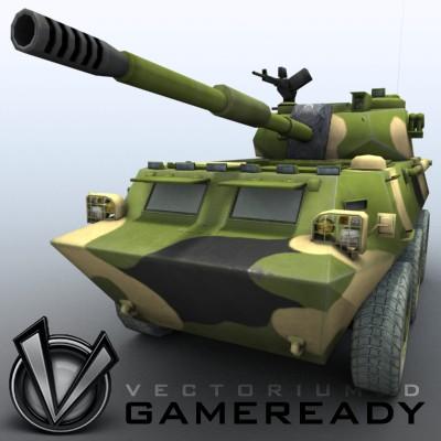 3D Model of Game-ready model of Chinese PTL02 100mm Wheeled Assault Gun - 3D Render 4